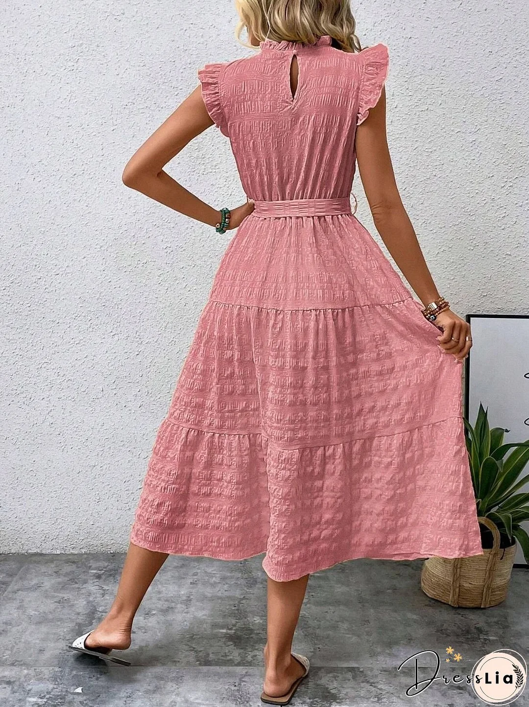 Tied Ruffled Cap Sleeve Midi Dress