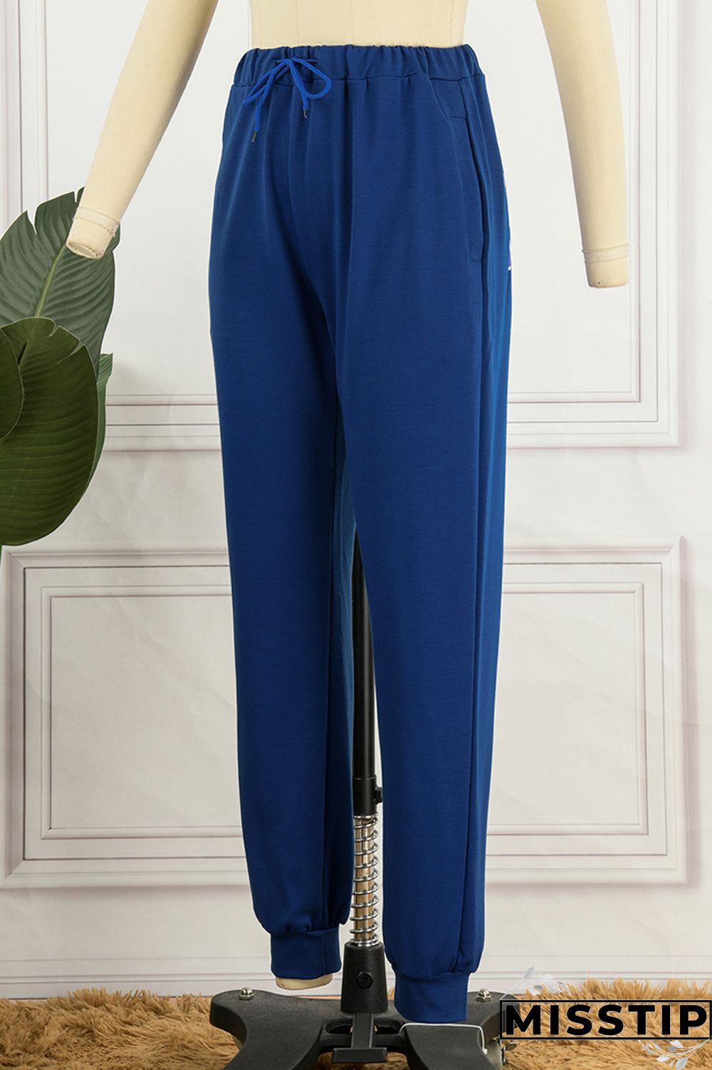 Blue Casual Letter Print Basic Regular High Waist Conventional Positioning Print Trousers