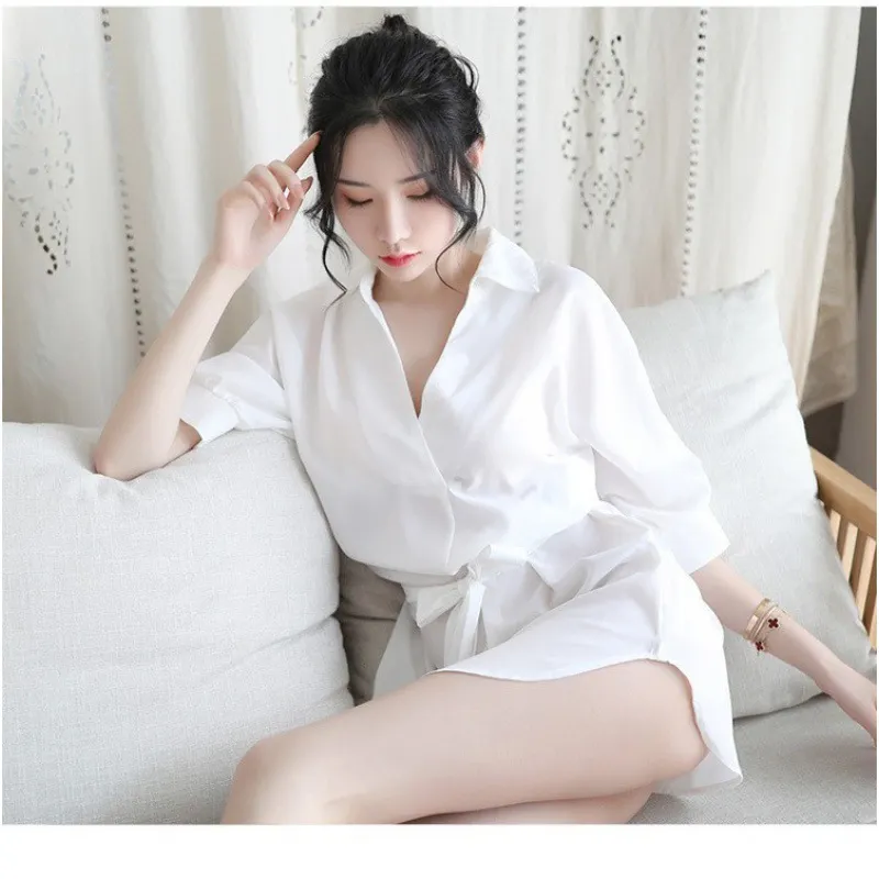 Churchf Sexy Lady Chiffon Shirt Pajamas Adorable Adorable Princess Perspective With Solid Suit Passion Uniform