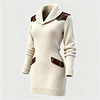 Women'sElegant Cream Knit Dress With Leather Accents by Inlyline