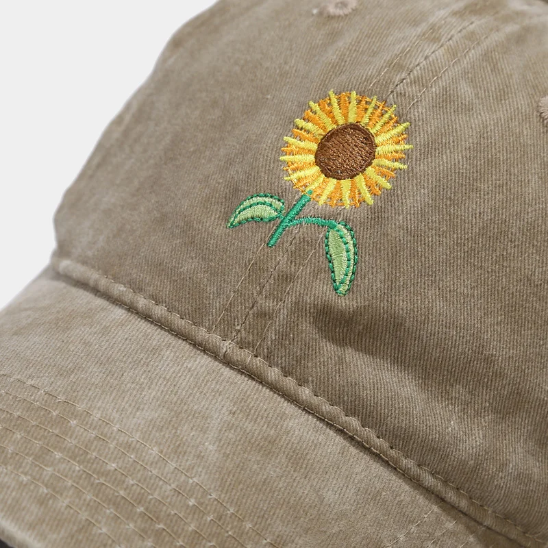 Vintage Washed Sunflower Embroidered Hat