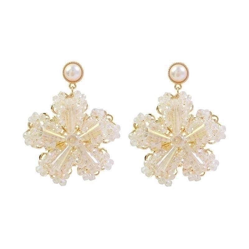 1 Pair Fashion Flower Butterfly Bow Knot Inlay Alloy Artificial Pearls Rhinestones Shell Earrings3
