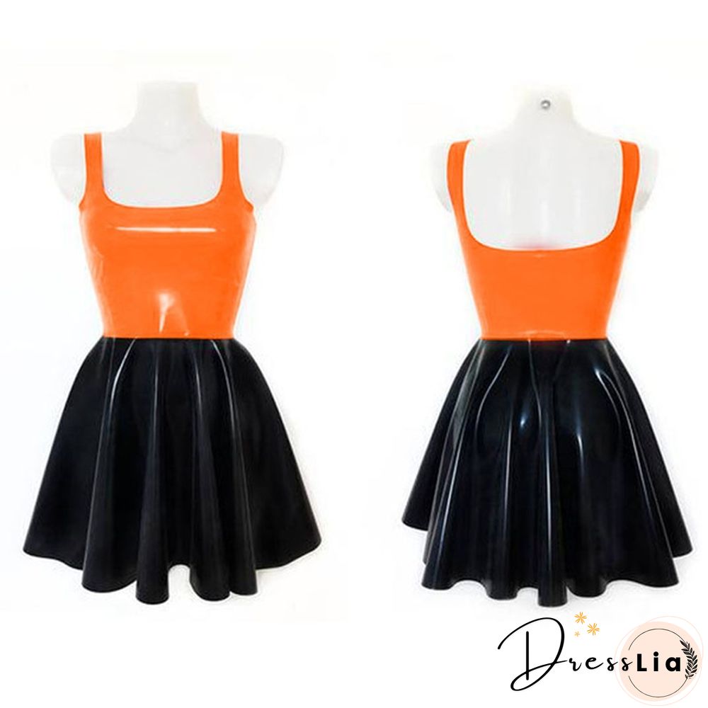 Plus Size A-line Sleeveless Mini Dress Ladies Splicing Color Pleated PVC Dress Summer High Street Sundress Fashion Streetwear