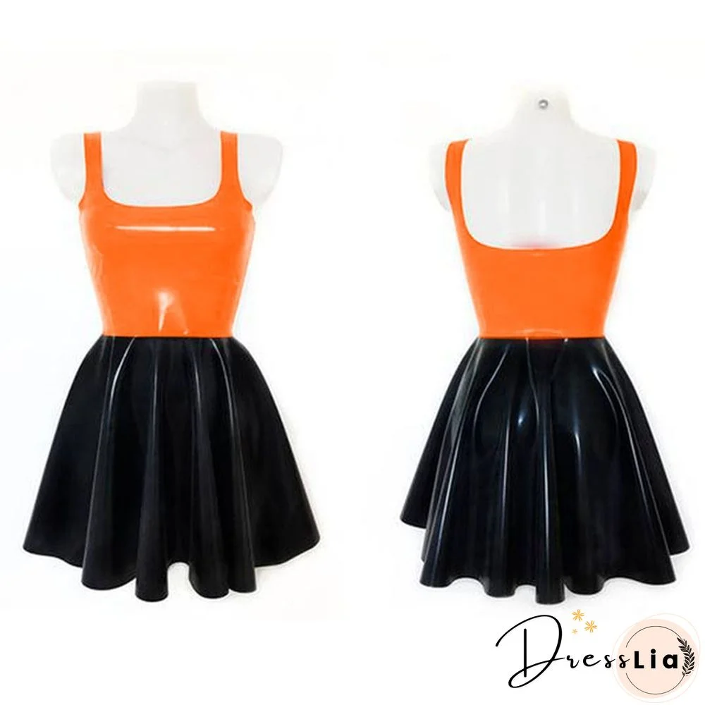 Plus Size A-line Sleeveless Mini Dress Ladies Splicing Color Pleated PVC Dress Summer High Street Sundress Fashion Streetwear