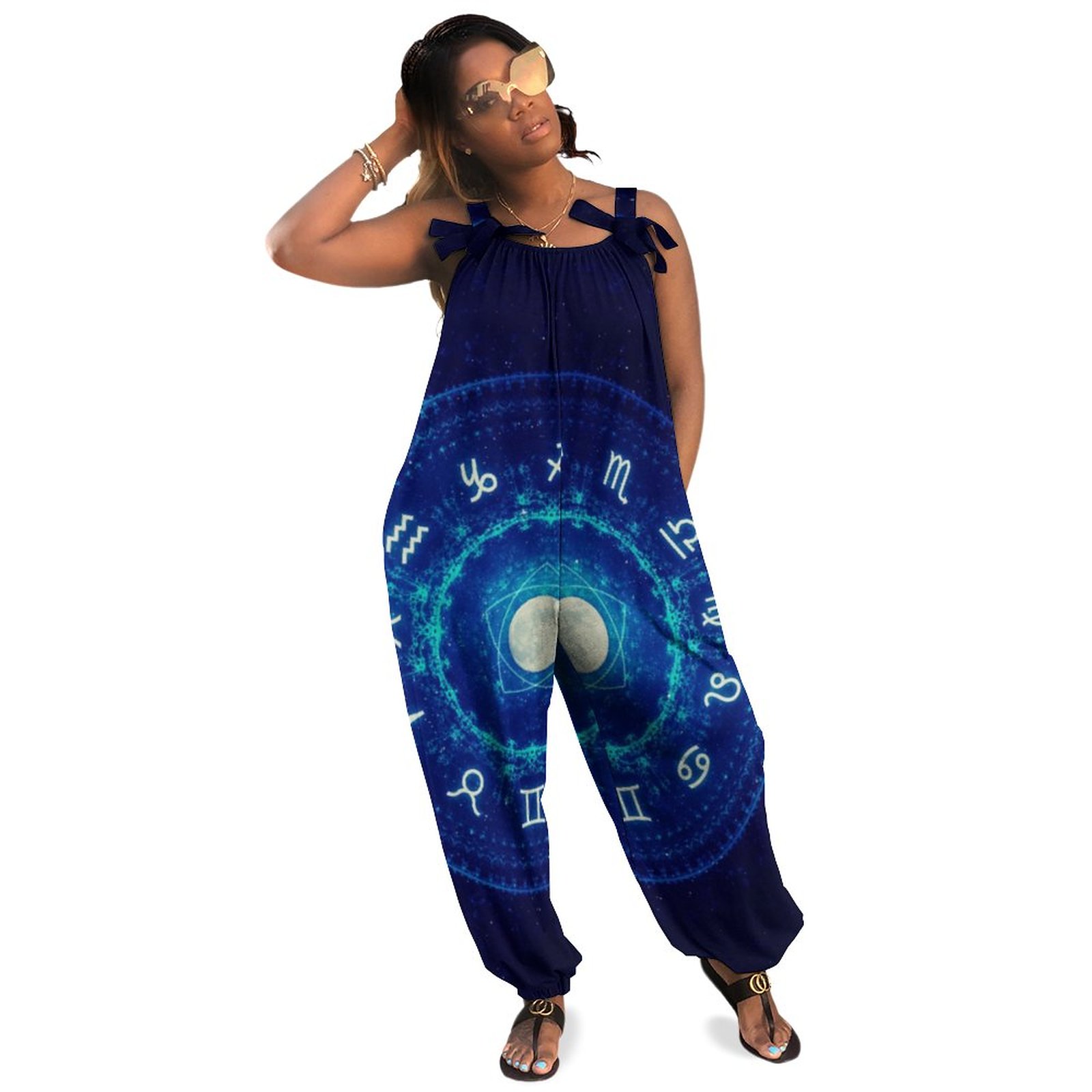 Zodiac Signs Cute Astrology Women Night Sky Moon Boho Vintage Loose Overall Corset Jumpsuit Without Top