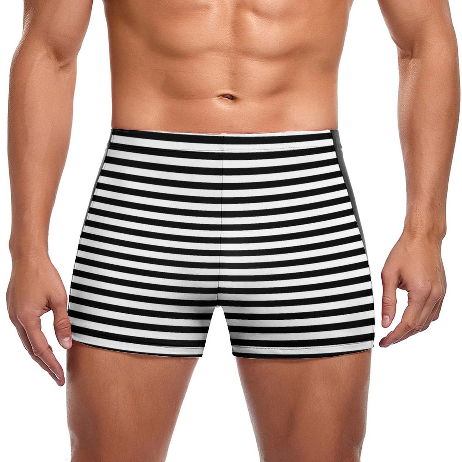 Simple Black And White Horizontal Stripes Mens Quick Dry Swim Trunks ...