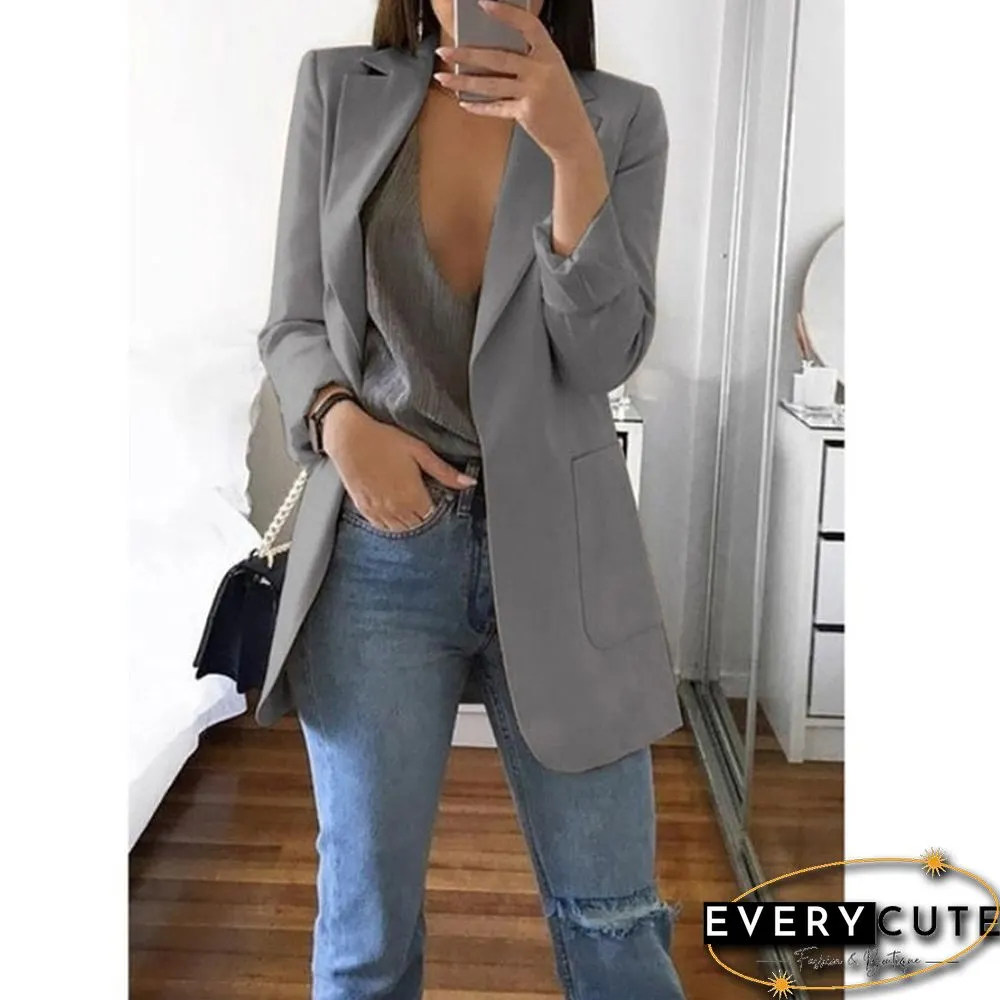 Womens Blazer Jackets Autumn Casual Plus Size Fashion Basic Notched Slim Solid Coats
