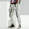 Men's Tech Style Decorative Webbing Multi-pocket Trousers by Inlyline