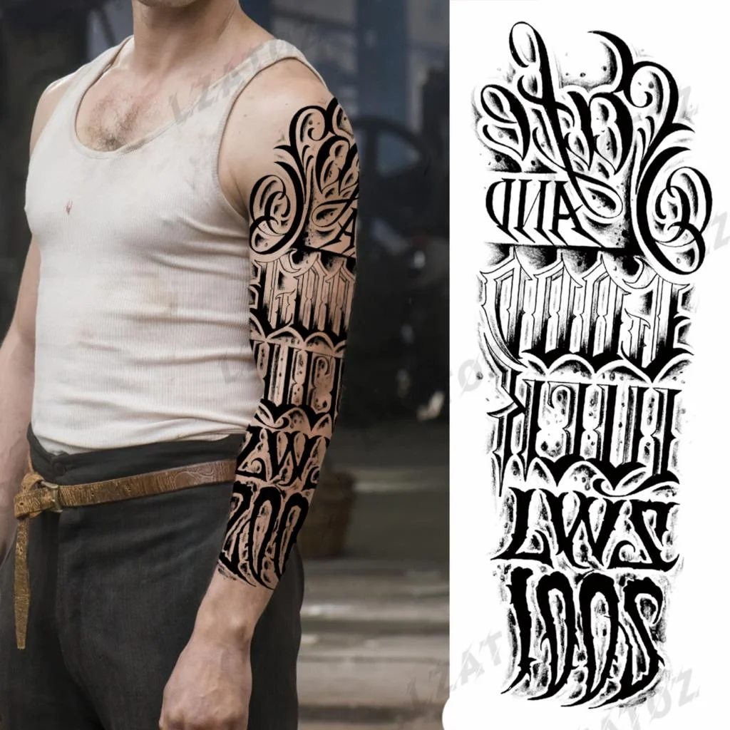Sdrawing Sleeve Temporary Tattoos For Men Women Realistic Pirate Ship Wolf Tiger Skull Rose Flower Fake Tattoo Sticker Arm Tatoos