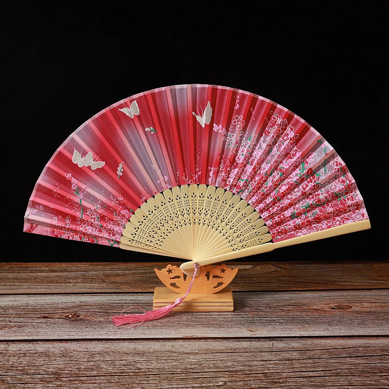 Bamboo Two Green Folding Fan Smile Fan Female Antique Fan Dance Fan Folding Fan Student Gift Elegant Fan