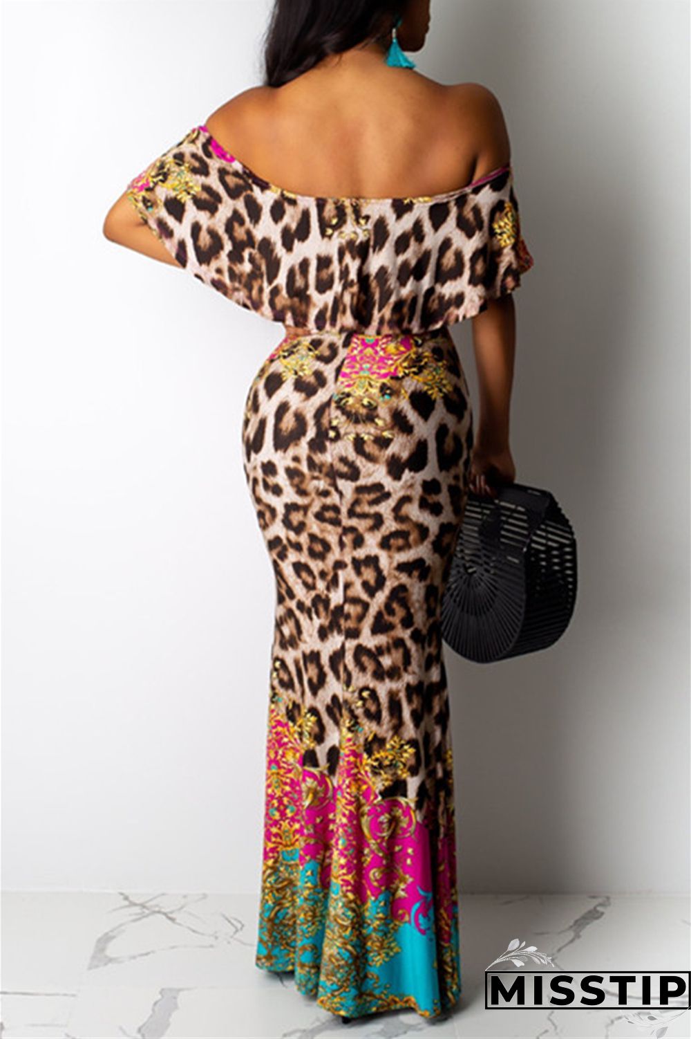 Pink Sexy Printing Off Shoulder Dress