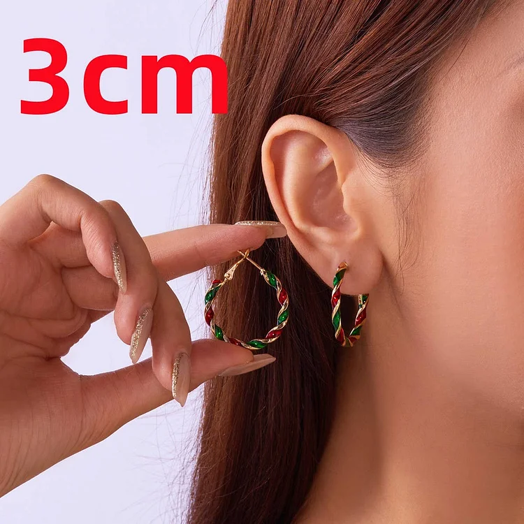 Cwaje2513_Christmas Colorful Spiral Geometric Hoop Earrings