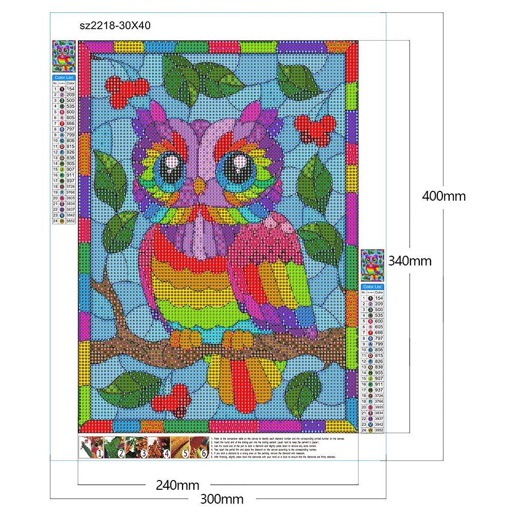 Full Round Diamond Painting 30*40cm - Rainbow Owl