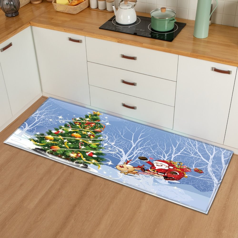 Christmas Kitchen Mat Bedroom Entrance Doormat 3D Pattern Home Floor Decoration Living Room Carpet Bathroom Non-Slip Rug