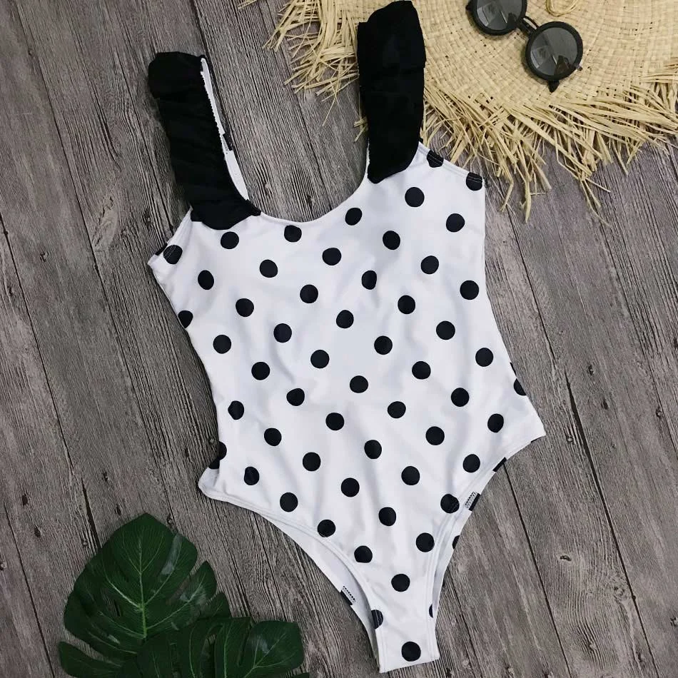 Polka dot swimsuit one piece Sexy bikinis 2019 mujer Ruffles push up swimwear women Monokini High cut bodysuit Summer Swim Wear