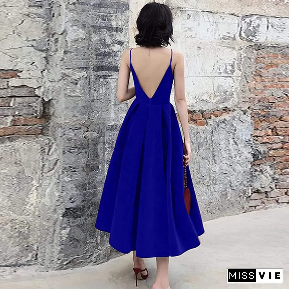 A-Line Minimalist Elegant Evening Party Wear Formal Dress Neck Sleeveless Floor Length