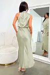 Women's Silk Turtleneck Sleeveless Midi Dress For Party