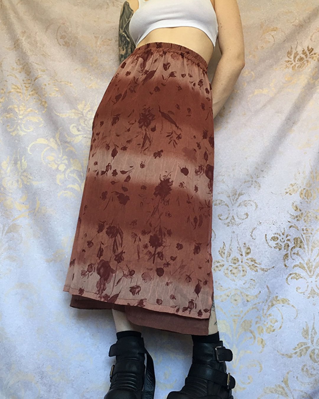 Fashionv-Bag Hip Print Stitching Skirt