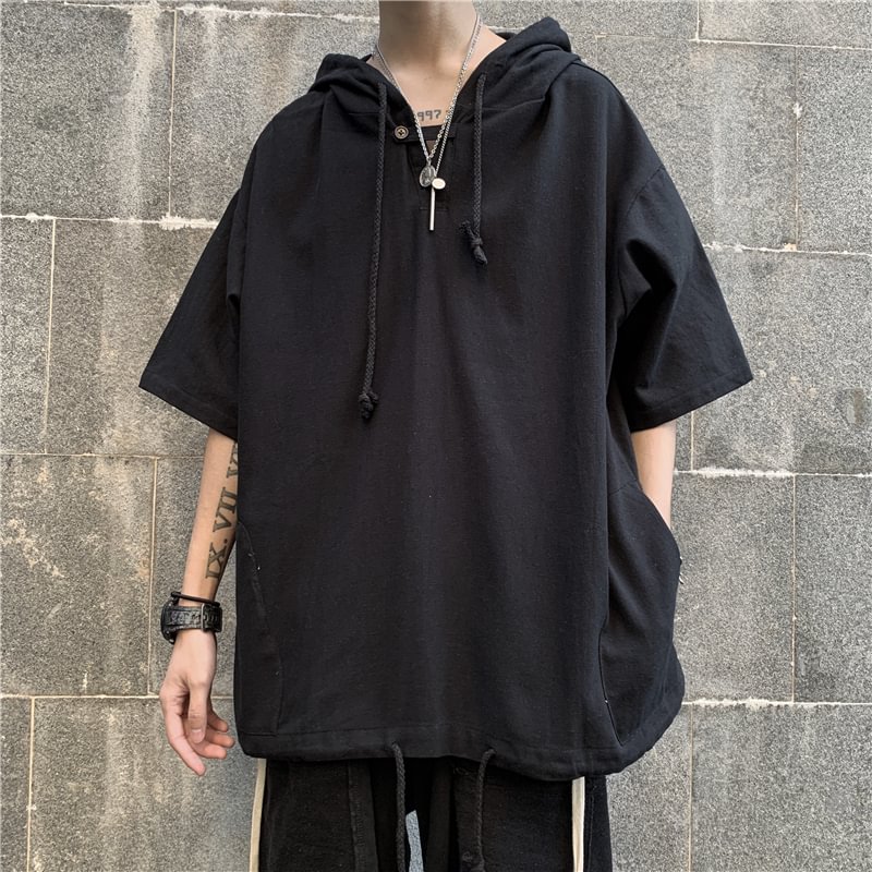 Loose hooded short sleeve t-shirt