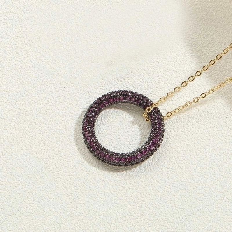 Copper 14K Gold Plated White Gold Plated Minimalist Circle Inlay Zircon Pendant Necklace