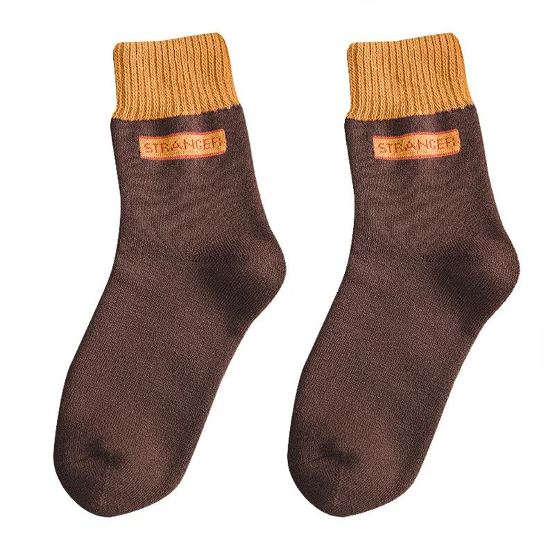 FINETOO 1 Pair Winter's Socks Solid Color Thicken Terry Socks Female Unisex Socks Fashion Letter Print Ankle Socks Keep Warm