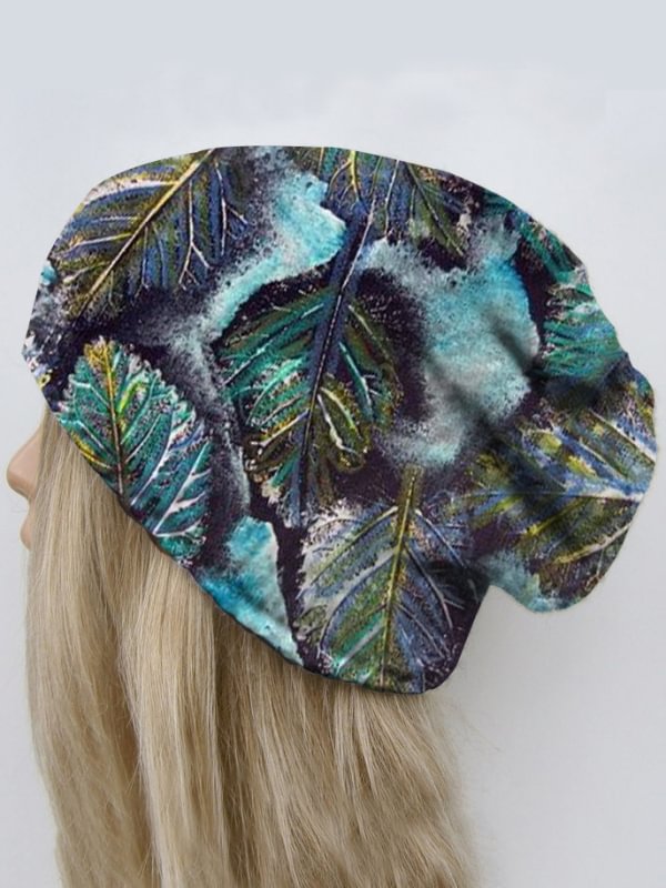 Retro leaves pirnt cap casual warm hat