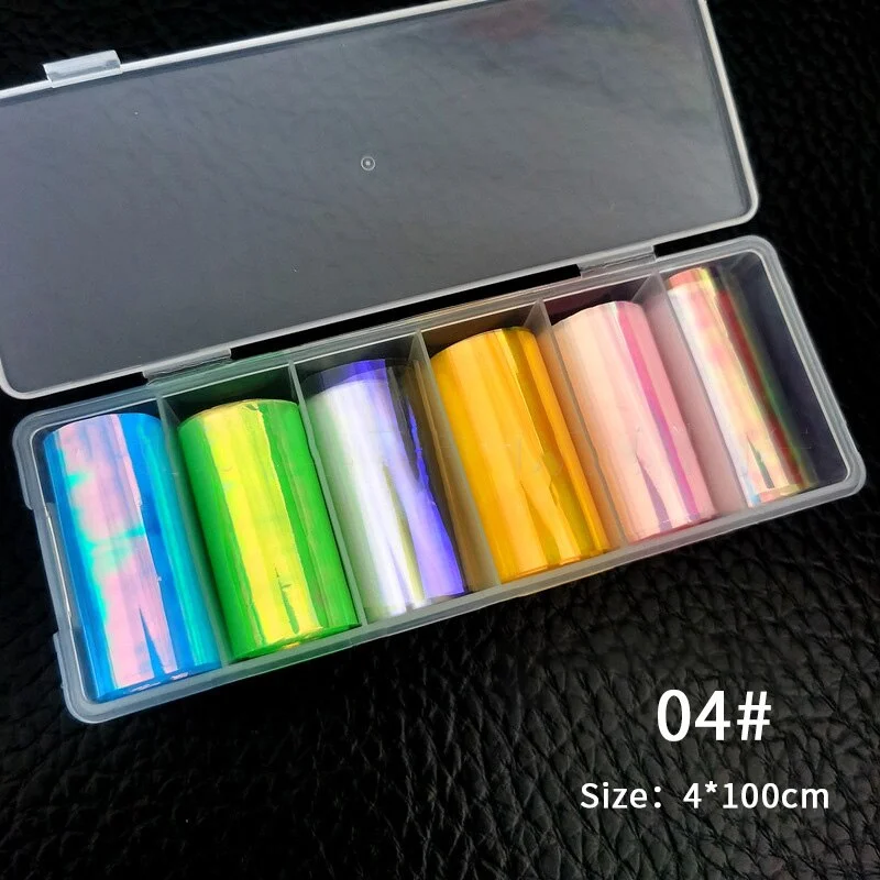 Luxury Iridescent Transfer Foil Paper Sticker Designer Set Nail Art Decal Adhesive Tropical Star 3D Art Decoration