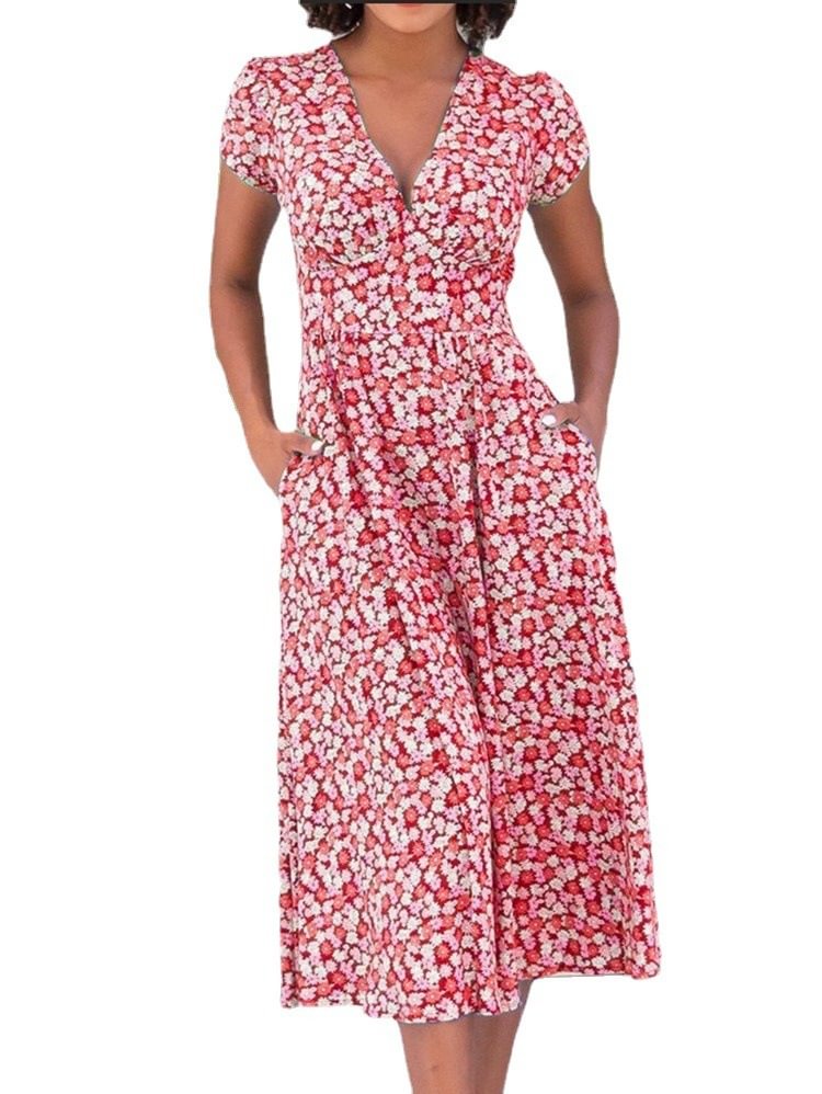 Bohemian V-neck pocket dress