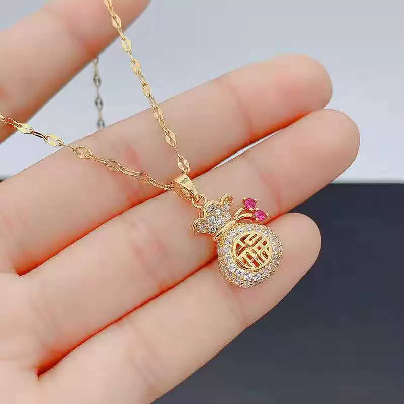 Chinese Fukubukuro Cubic Zircon Gold-plated Necklace