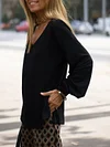 Women Solid Color V Neck Loose Top