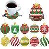 10Pcs Diamond Painting Wooden Christmas Ball Coaster Diamond Art Kit w/ Holder No-Slip Decor