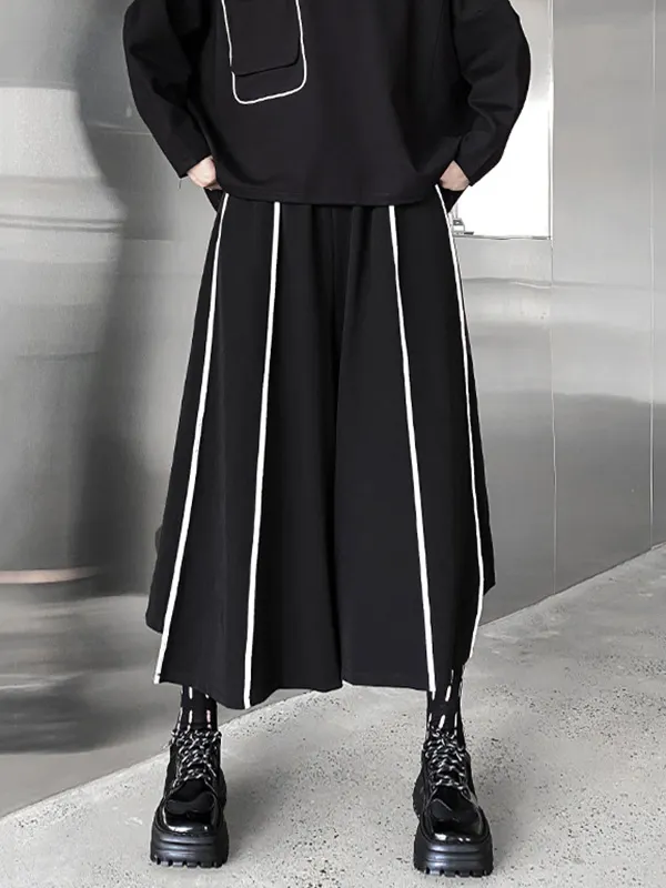 High Waisted Wide Leg Contrast Color Elasticity Split-Joint Striped Pants Trousers