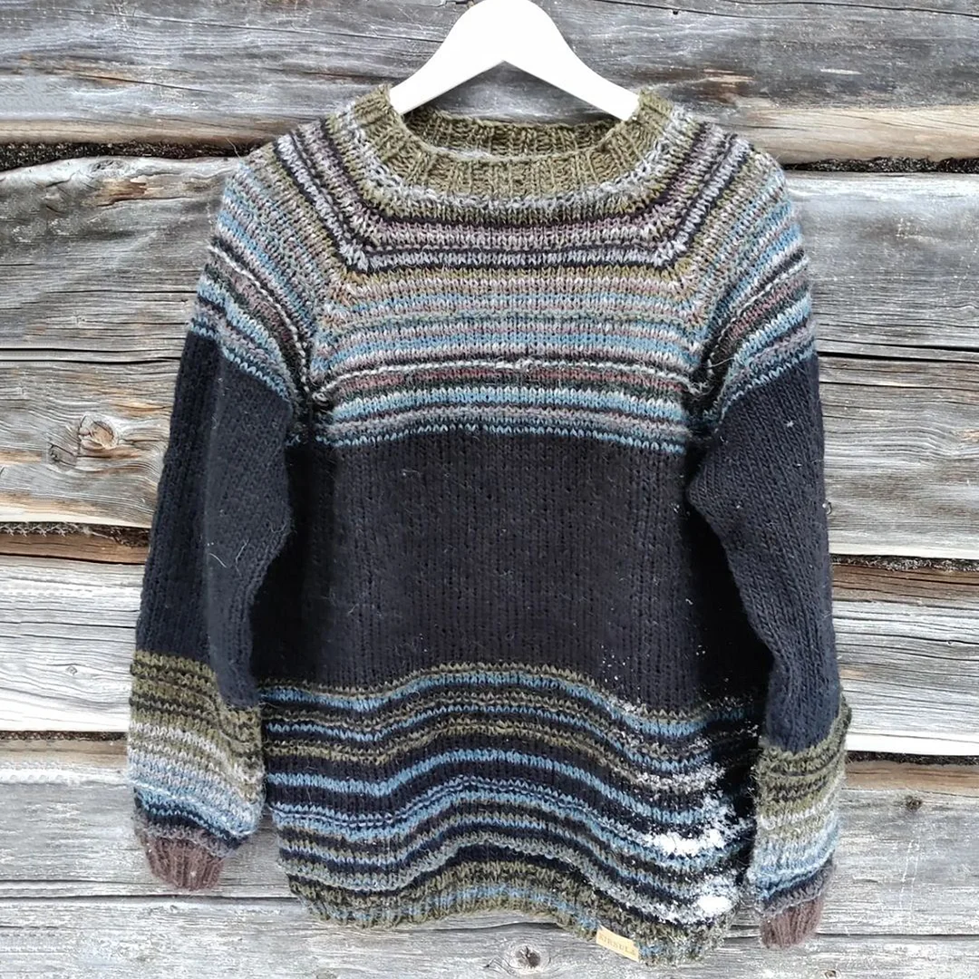 Vintage Ethnic Stripe Jacquard Iceland Knit Women's Cozy Sweater
