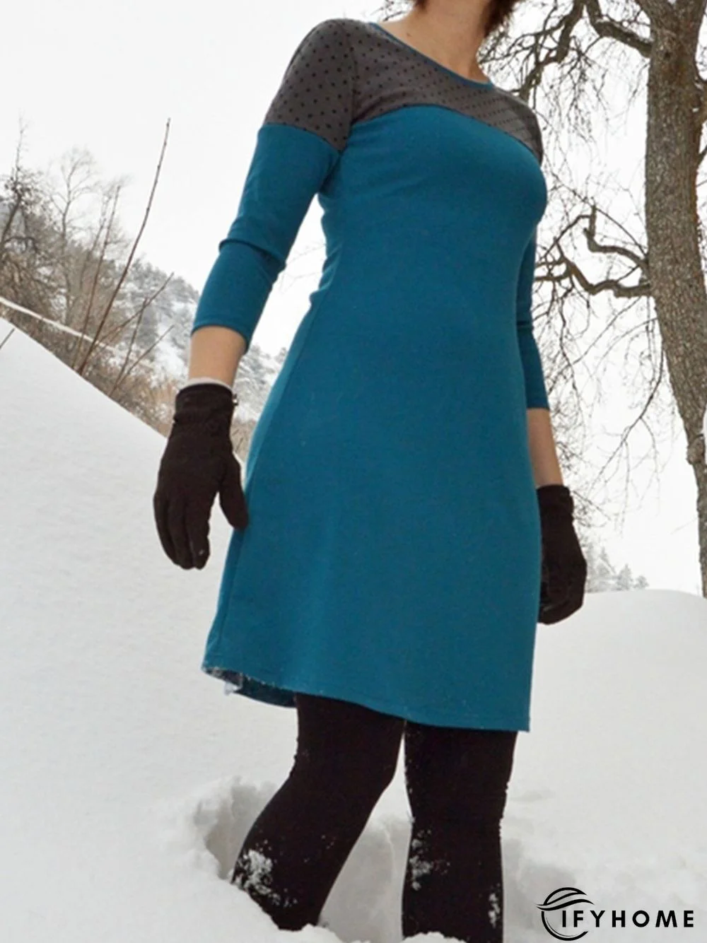 Casual Cotton-Blend Paneled Knitting Dress | IFYHOME