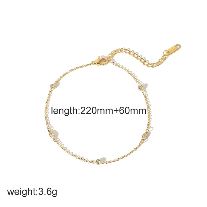 304 Stainless Steel 18K Gold Plated Minimalist Classic Style Plating Inlay Round Zircon Bracelets Necklace