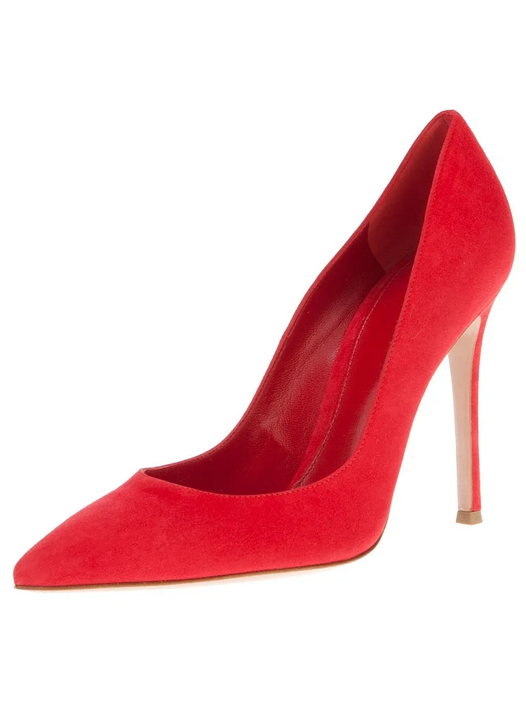 Red Stiletto Heels Vegan Suede Pointy Toe Pumps for Ladies |FSJ Shoes