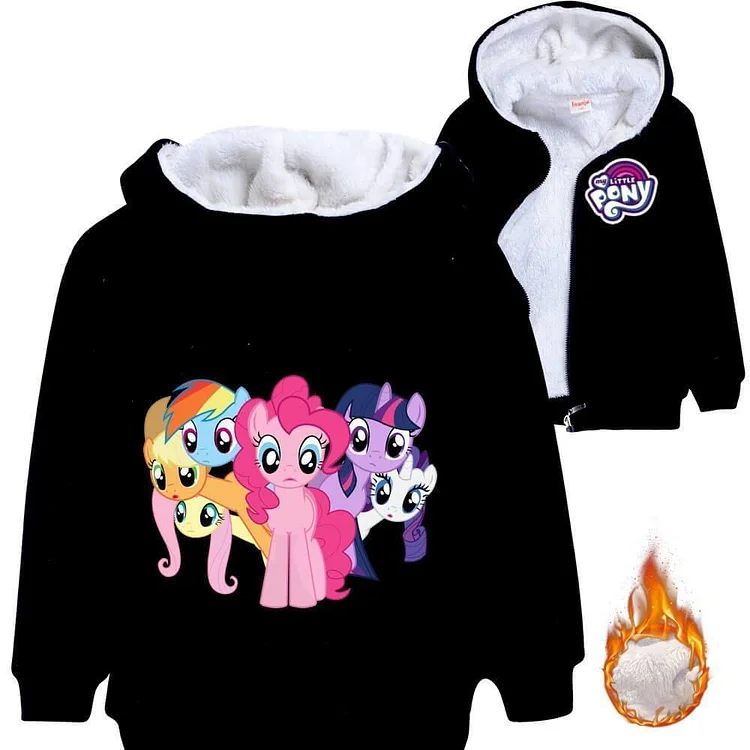 Mayoulove My Little Pony Print Girls Kids Fleece Lined Zip Cotton Hoodie Jacket-Mayoulove