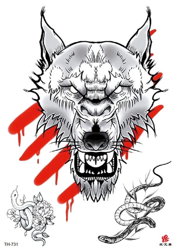 Waterproof Temporary Tattoo Sticker Wolf Crow Bird Forest Tree Black Fake Tatto Flash Tatoo Arm Leg Big Art for Women Men