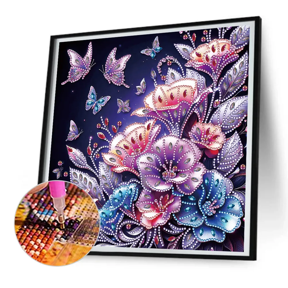 Diamond Painting - Partial Special Shaped Drill - Rose Butterfly(Canvas|30*30cm)