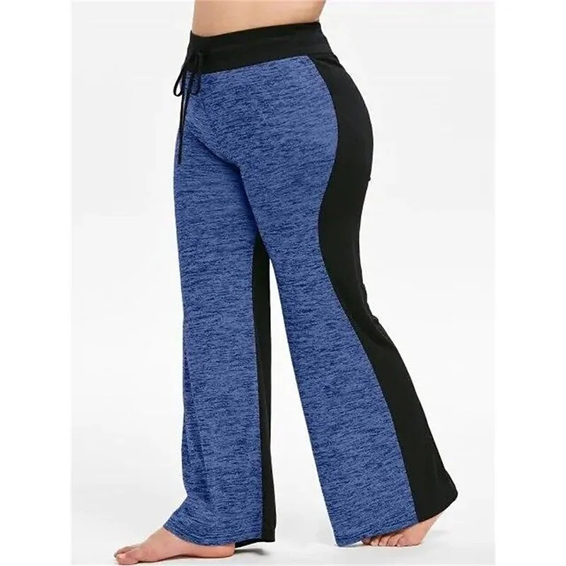 Women's Yoga Pants Drawstring Wide Leg High Waist Yoga Fitness Gym Workout Bottoms Color Block Black Pink Blue Plus Size Sports Activewear Stretchy | IFYHOME