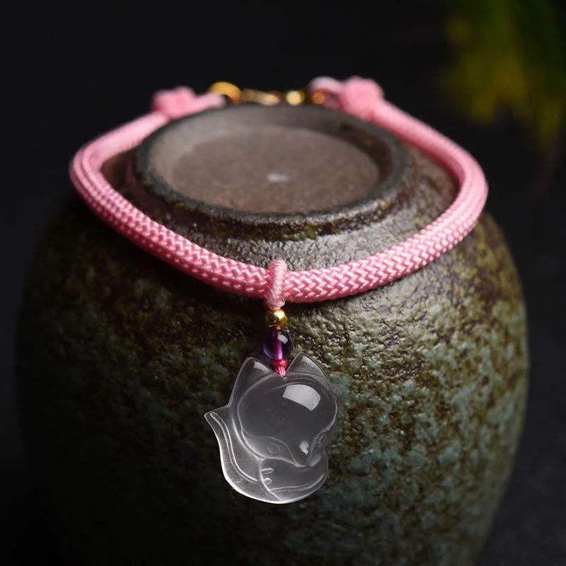 Pink Crystal Lucky Fox Love String Bracelet
