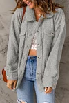 Gray Flap Pockets Button Front Teddy Coat