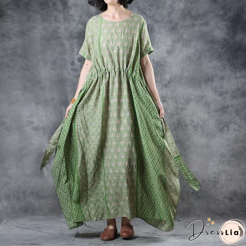 Print Cotton Short Sleeve A-Line Dress