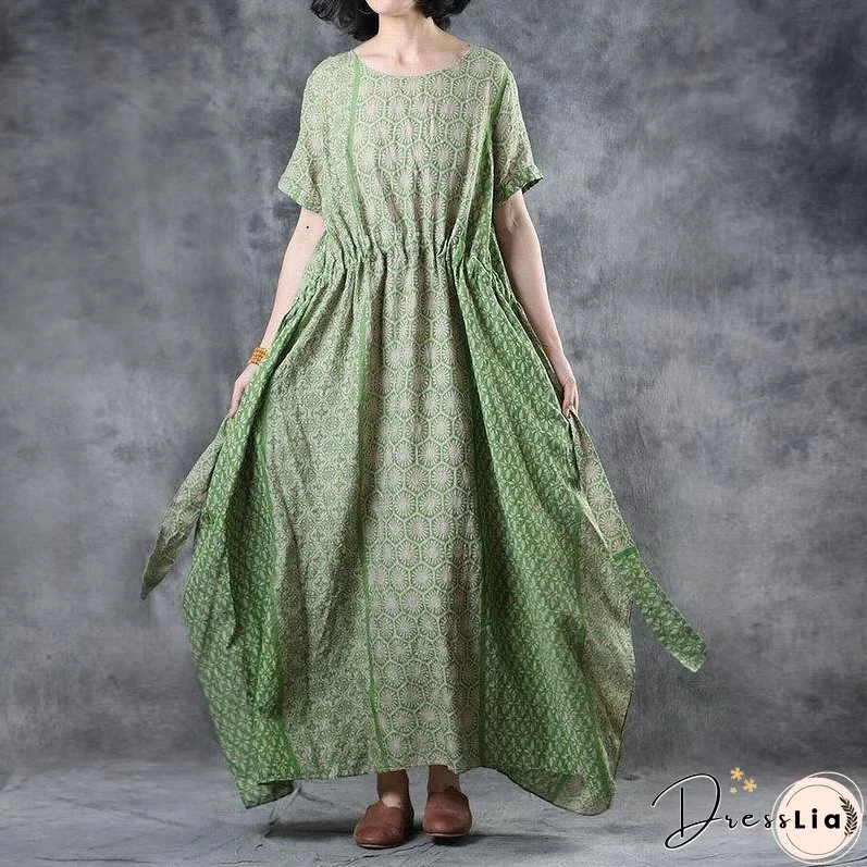 Print Cotton Short Sleeve A-Line Dress