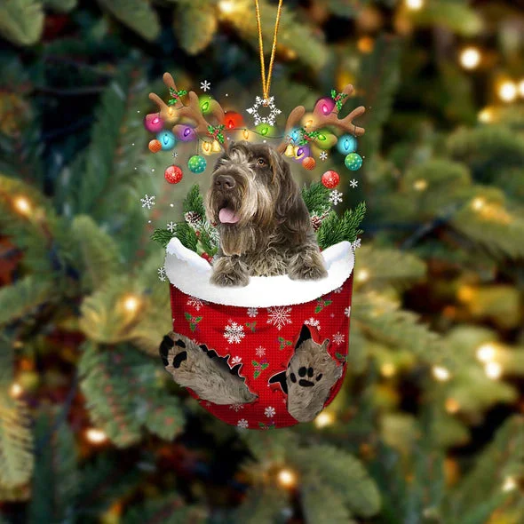 Wirehaired Pointing Griffon In Snow Pocket Christmas Ornament.