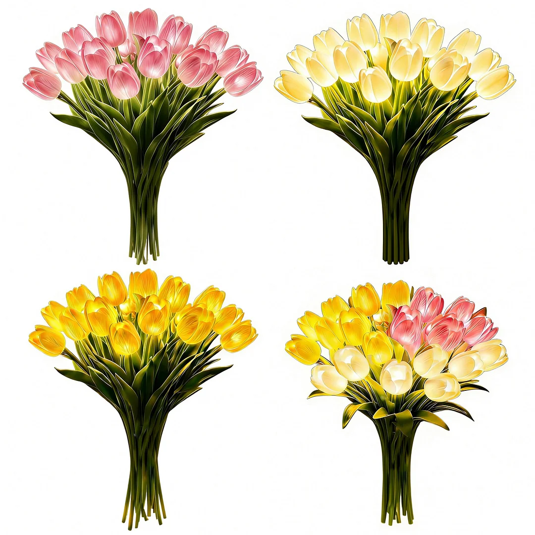 15Pcs Radiant Romantic Tulip Light LED Adjustable Tulip Night Light Warm Light Luminous Bouquet Ornament Gift for Anniversary/Wedding/Birthday