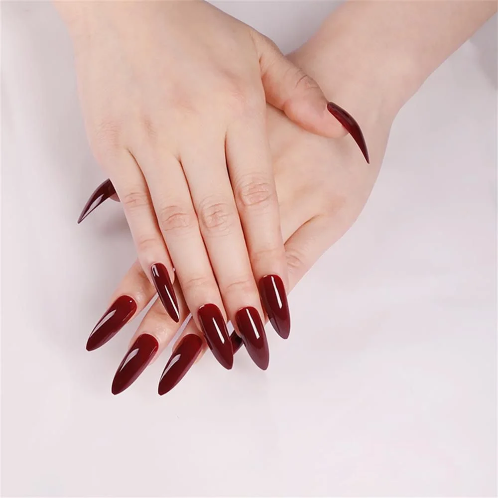 24Pcs Classic Popular French Stiletto False Nail Tips Red/Black Full Cover Natural Fake Nails Art Manicure Tool-Nail Inspo