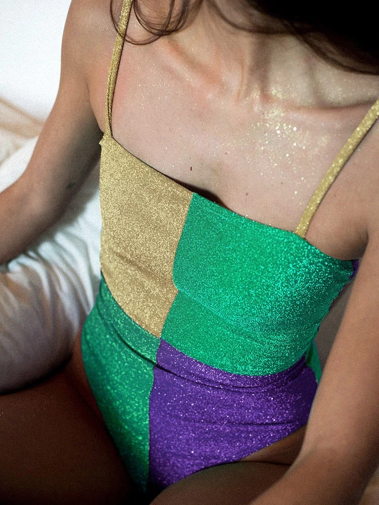 Patchwork One Piece Suits Sexy Swimsuits 2022 Women Swimwear String Beachwear Shiny Bathing Suit Summer One Piece Swimsuit