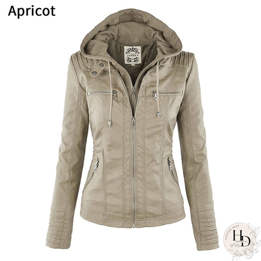 5 Color Women Fashion Long Sleeve Zipper Leather Jackets Removable Hooded Coat Ladies Plus Size Cool Motorcycle Coat Outwear