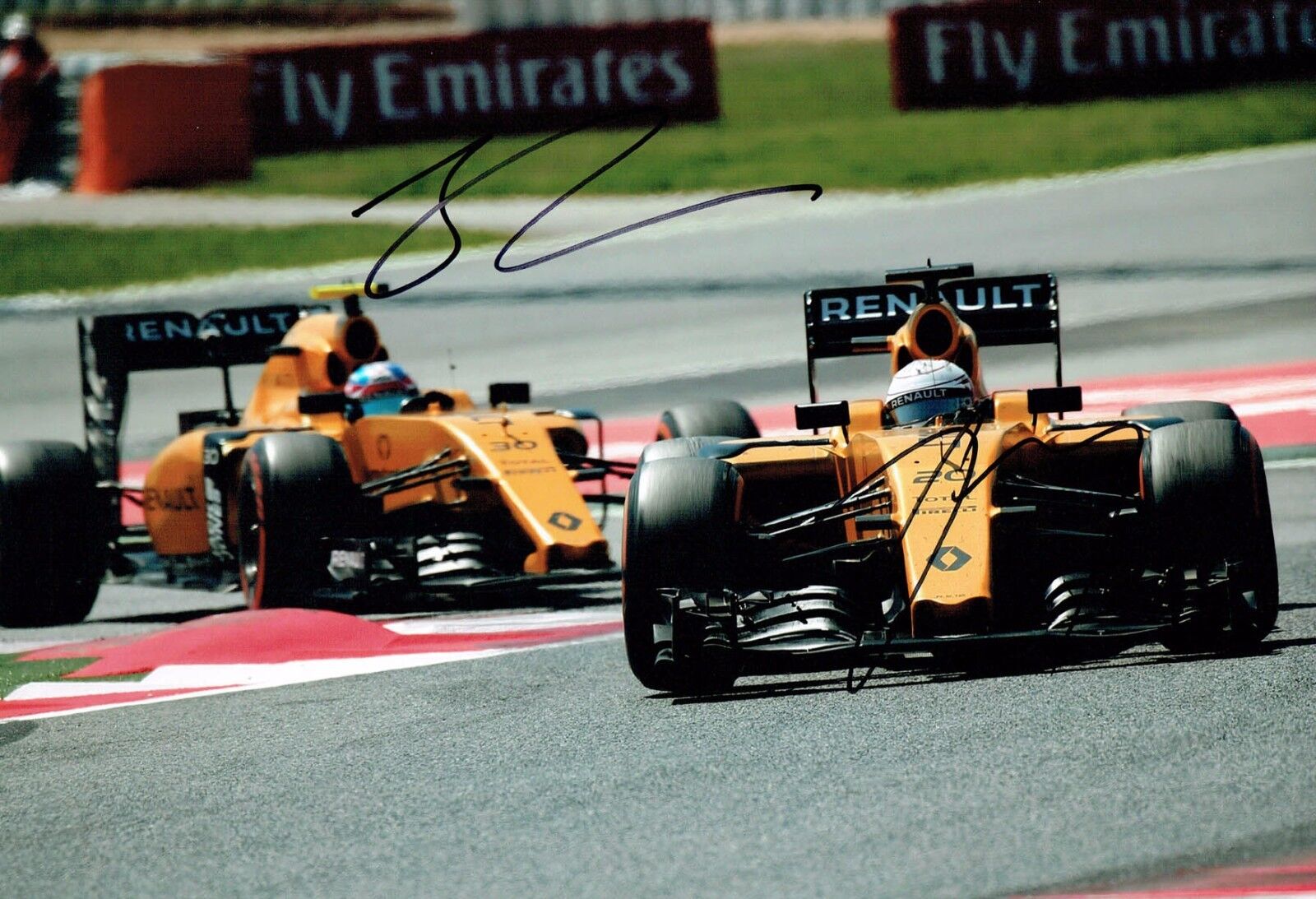 Jolyon PALMER & Kevin MAGNUSSEN SIGNED Renault F1 Photo Poster painting AFTAL Autograph COA